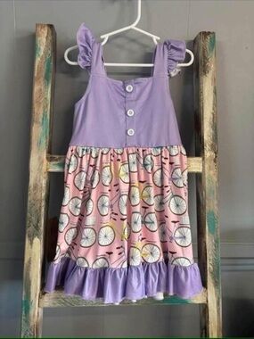 Girls' Lavender & Pink Bicycle Sundress with Ruffle Straps